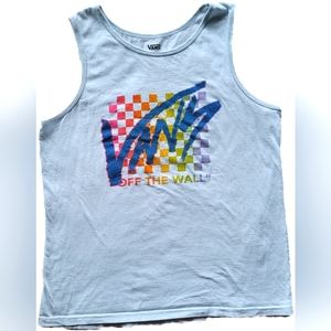 Vans Women's Light Blue Rainbow Checkerboard Logo Graphic Tank Top- XL - EUC
